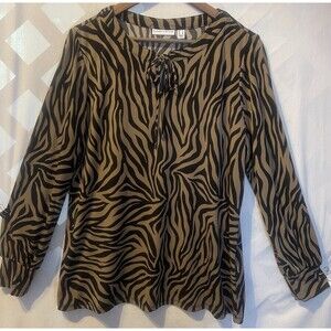 New SUSAN GRAVER Tie Detail Wild Mushroom Animal Print Liquid Knit Tunic L
